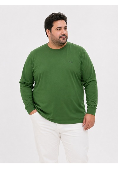 Büyük Beden Pamuklu Rahat Kalıp Günlük Kullanım Bisiklet Yaka Erkek Sweatshirt Yeşil