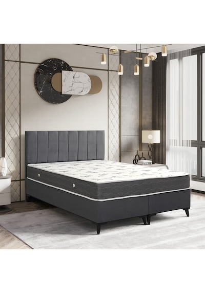 Easy Comfort Çift Kişilik Yatak Baza Başlık Set 3'lü Set Sandıksız Gri Konuma Özel Teslimat 150x200