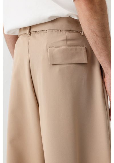 Vamos Barrel Fit Tailored Fit Kemerli Pantolon Bej