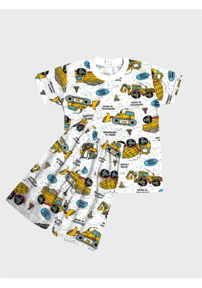Aliş Kids Erkek Çocuk Pamuklu Beyaz Araba İş Makinesi Desenli Kısa Kollu Şortlu Yazlık Pijama Takımı Aliş Kids Erkek Çocuk Pamuklu Beyaz Araba İş Makinesi Desenli Kısa Kollu Şortlu Yazlık Pijama Takımı