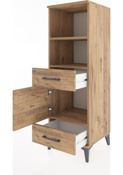 Hyperion Dolap 3 Raflı 2 Çekmeceli Tek Kapaklı 44x44x134 Çam-çam Çam