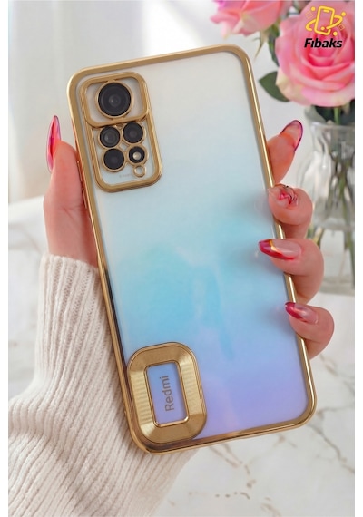 Fibaks Redmi Note 11 Pro/12 Pro 4G Uyumlu Kılıf Kamera Lens Korumalı Şeffaf Renkli Logo Gösteren Parlak Gold