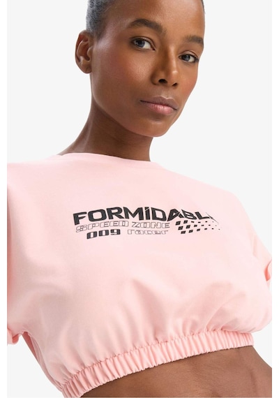DeFactoFit Cropped Fit Bisiklet Yaka Baskılı Sporcu Kısa Kollu Kadın Tişört - Pembe D9035AX25SPPN243