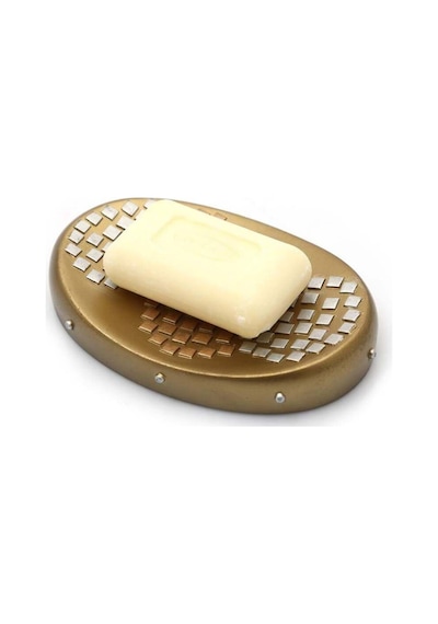 Buççin Online Mağaza Sabunluk Altın Mozaik Model Poliresin 12x9x4cm Banyo Seti Reçine Altın Çok Renkli