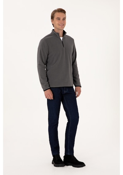 U.S. Polo Assn. Erkek Regular Fit Gri Polar Yarım Fermuarlı Basic Sweatshirt 50313777-VR024