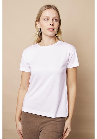 Jument Kadın Sıfır Yaka Kırışmaz Span Karışımlı Şık Kısa Kol Likralı T-shirt Bluz-beyaz Beyaz Jument Kadın Sıfır Yaka Kırışmaz Span Karışımlı Şık Kısa Kol Likralı T-shirt Bluz-beyaz Beyaz
