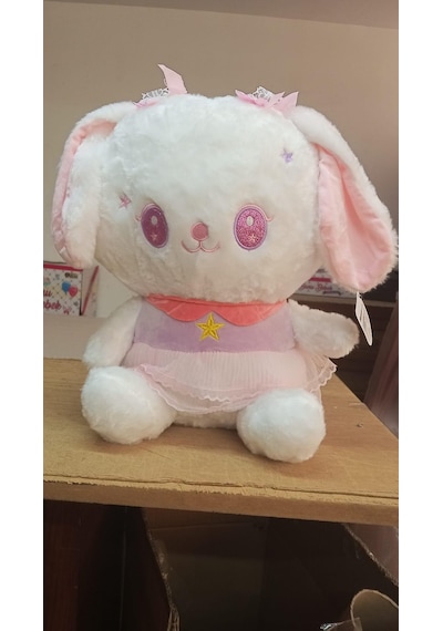 Oyuncak Peluş Pembe Elbiseli Sevimli Tavşan 45 Cm