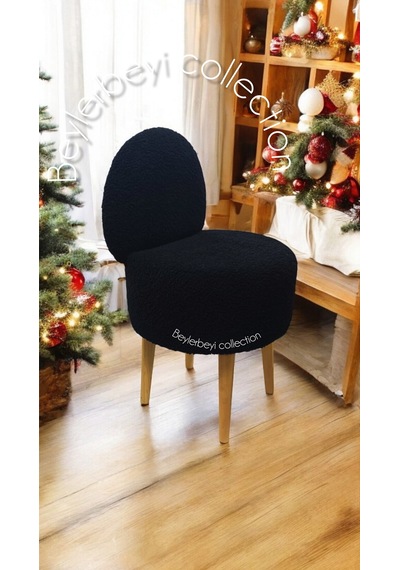 Makyaj Pufu, Sırtlı Puf, Siyah Peluş. Bench,puf, Yüksek Ayaklı Puf Siyahbbb