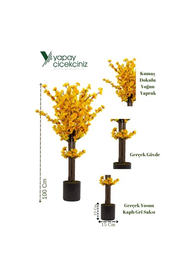 Yapay Çiçekçiniz Gri Saksıda 100 Cm Sarı Bahardalı