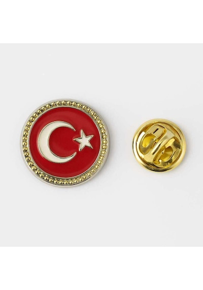 Ay Yıldız Türk Bayrağı Yuvarlak Gold Rozet 2x2 Cm Parlak Metal Yaka Rozeti Gri