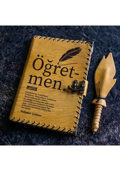 Lügatçe Öğretmen İsme Özel Deri Defter
