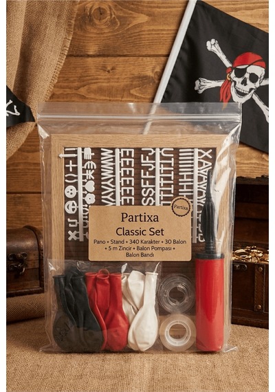 Korsan Temalı Doğum Günü Süsleme Classic Set Kahve Keçe Yazı Panosu Standlı Balon Zincirli Çocuk