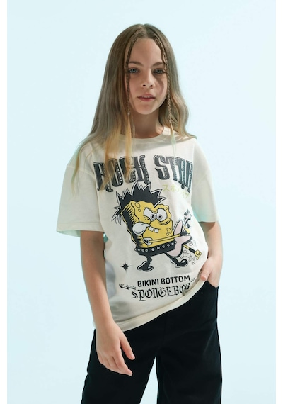 DeFacto Kız Çocuk SpongeBob Oversize Geniş Kalıp Bisiklet Yaka Kısa Kollu Tişört C1463A824SMER99 Ekru DeFacto Kız Çocuk SpongeBob Oversize Geniş Kalıp Bisiklet Yaka Kısa Kollu Tişört C1463A824SMER99 Ekru