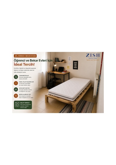 Zishtekstil Çift Kişilik Ecosmart Yıkanabilir Kılıflı Sünger Yatak & Yer Yatağı