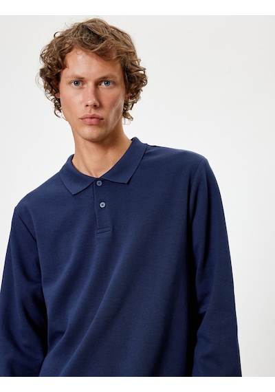 Koton Polo Yaka Sweatshirt Düğmeli Pamuklu Lacivert 5wam70091mk Lacivert
