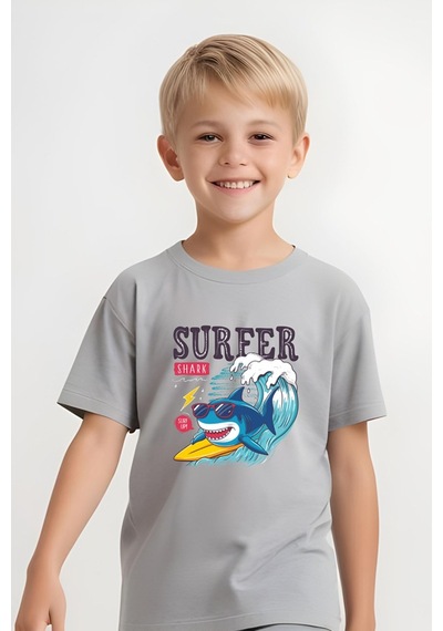 Fyk Kids Erkek Çocuk Tişört-kapri Surfer Baskılı Alt-üst Takım Gri