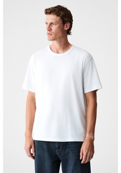 Grimelange Peltz Erkek Relaxed Bisiklet Yaka Kısa Kollu Beyaz T-shirt Beyaz