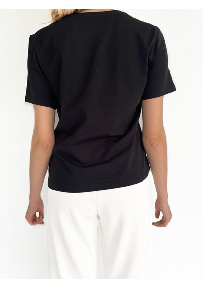 Kadın V Yaka Basic Tshirt Siyah