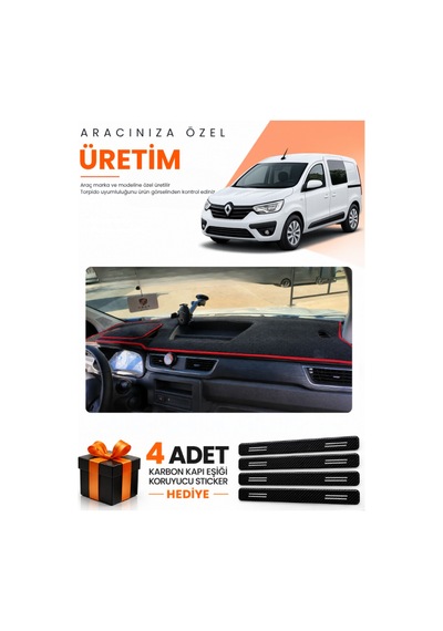 Renault Express 2021-2024 Uyumlu Torpido Koruma Örtüsü Oto Kılıfı - Siyah Kırmızı