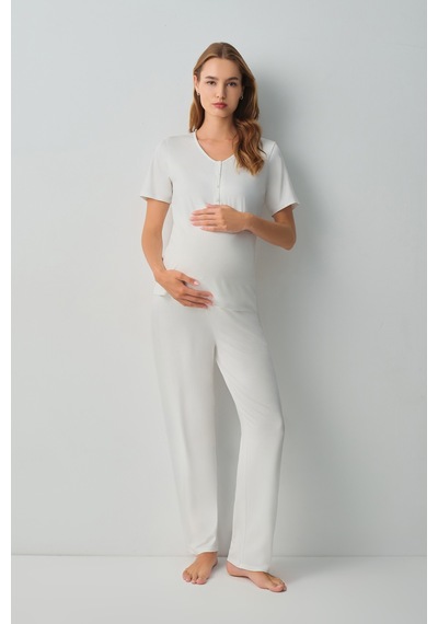 Suwen Pearl Hamile Lohusa Pijama Takımı Wsh10510180036 Ekru