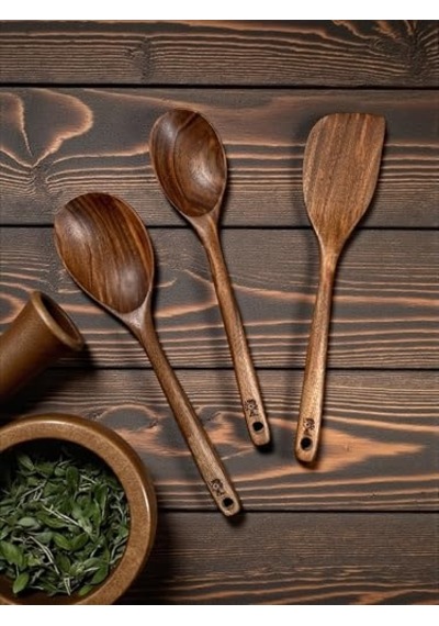 El Yapımı Ceviz Ağacı 3 Parça Tahta Kaşık,geniş Kaşık, Spatula Ahşap Mutfak Seti