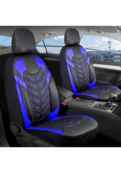 Mitsubishi Attrage Uyumlu Lüx Deri Oto Koltuk Kılıfı Ön Arka Takım Classy Serisi Siyah Mavi 70659965