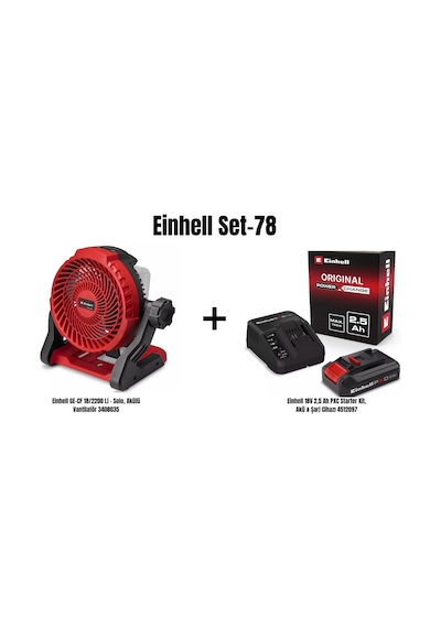 Einhell Set-78 Einhell Ge-cf 18/2200 Li Akülü Vantilatör+einhell 18v 2,5 Ah Pxc Starter Kit, Akü & Şarj Cihazı