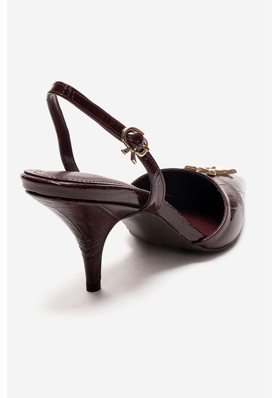Luvishoes Yvella Bordo Rugan Baskı Tokalı Sivri Burunlu Kadın Topuklu Ayakkabı