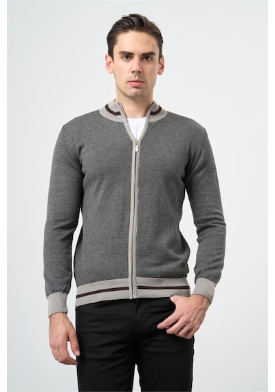 Gri Uzun Kol Düz Örme Dik Yaka Classic Slim Fit Triko 1012245203 Gri