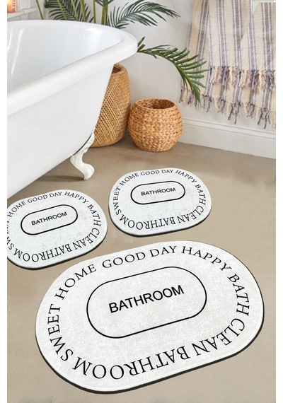 Baindos 3'lü Banyo Paspas Seti, Kaymaz Tabanlı Klozet Takımı Djtbanyo Bej - Gri