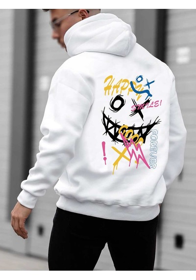 Startmore Startmoremutlu Kelime Komik Kişilik Renkli Desen Hoody Erkekler Cep Çizgi Roman Kazak Sonbahar Yumuşak Beyaz