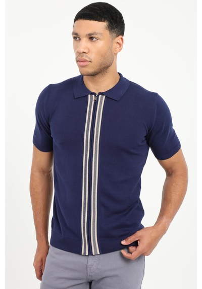 Dufy Erkek Slim Fit Fermuarlı Polo Yaka Lacivert Triko-18933