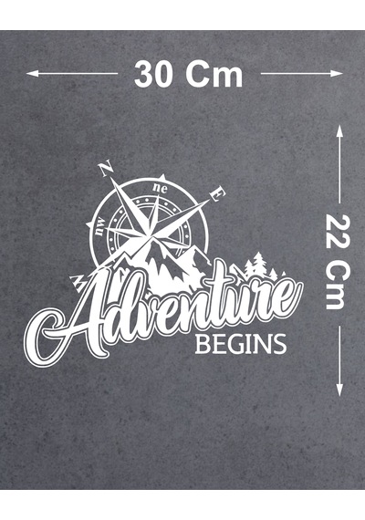 Adventure Begins Sticker - Araba Oto Motosiklet Karavan Araç Cam Sticker - 00344 30x22 Cm