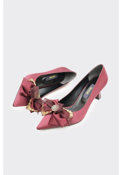 Derinet Toka Aksesuarlı Kadın Stiletto Bordo Saten Bordo Saten