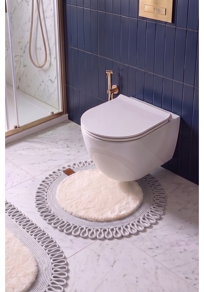 Banyo Paspası Takımı 60x100+60x60 Cm Dış Trikot Bej & Gümüş