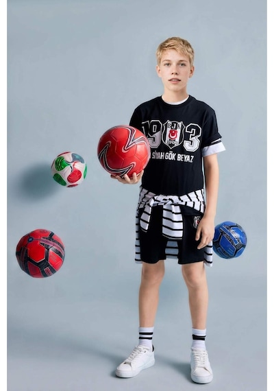 Defacto Beşiktaş Tişört Şort Pijama Takımı Erkek Çocuk H7342a826hsbk81 Siyah-bk81