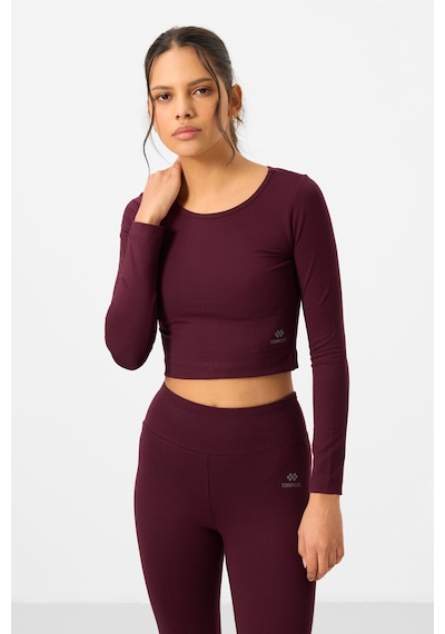 Tommylife Bordo Yüksek Bel Uzun Kollu Slim Fit Crop Top Kadın Tayt Takım - 95286 Tommylife Bordo Yüksek Bel Uzun Kollu Slim Fit Crop Top Kadın Tayt Takım - 95286
