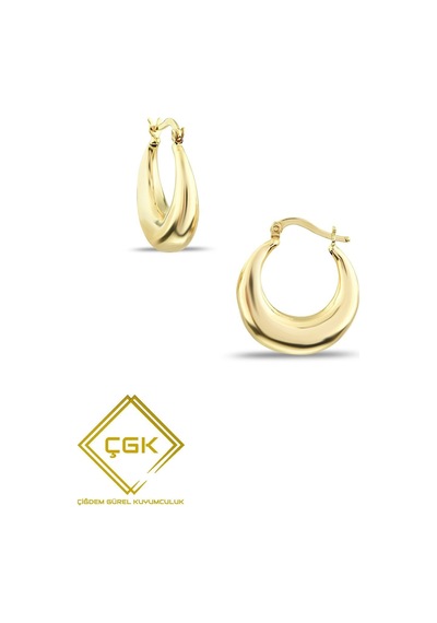 Çgk Çiğdem Gürel Kuyumculuk Oval Halka Tasarım Altın Küpe Gold