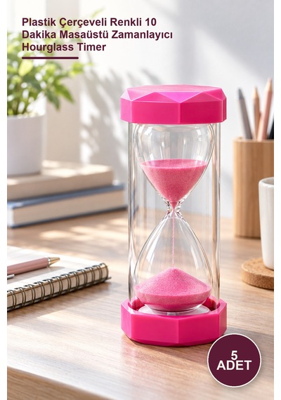 5 Adet Kum Saati Plastik Çerçeveli Renkli 10 Dakika Masaüstü Zamanlayıcı Hourglass Timer Diğer