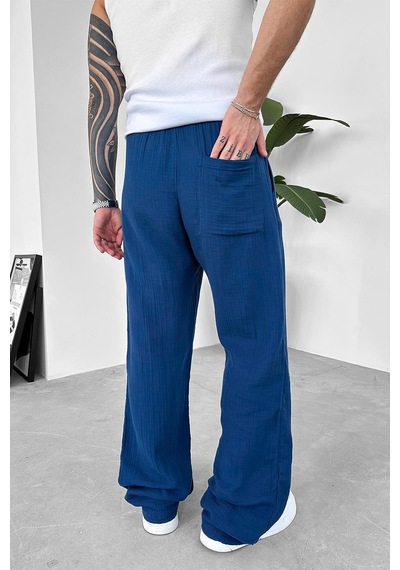 Lacivert Beach Walk Muslin Kumaş Baggy Pantolon Lacivert Lacivert Beach Walk Muslin Kumaş Baggy Pantolon Lacivert