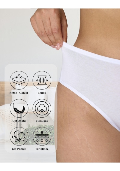 Alya Underwear Kadın Külot Yüksek Bel Tanga, Toparlayıcı - 2 Siyah, 1 Beyaz, 2 Ten S, M, L, Xl, 2xl - 5 Adet Beyaz P05