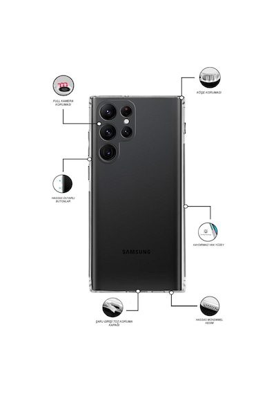 Samsung Galaxy Uyumlu S22 Ultra Kılıf Kamera Korumalı Tıpalı Şeffaf Silikon Kapak