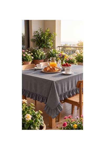 Fırfırlı Ranforce Kumaş Masa Örtüsü Antrasit - 719735433 Antrasit