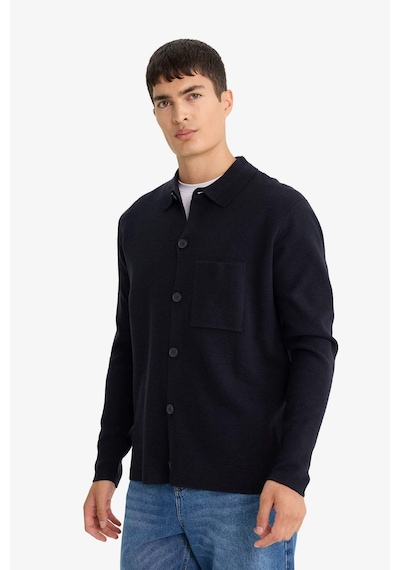 Defacto Standart Fit Polo Yaka Düğmeli Ön Cep Detaylı Triko Hırka F3720ax25wnnv64 Lacivert