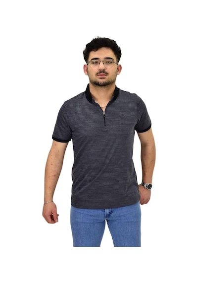 Erkek Polo Yaka Fermuarlı Merserize Jakarlı Tişört 7640 Bgl-st04537 Füme