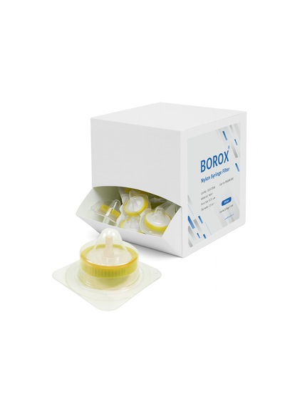 Borox Naylon Şırınga Filtre - Steril 0.22µm - Sarı - 50li