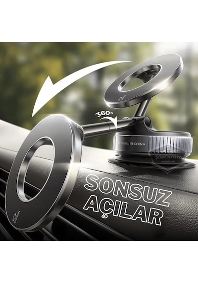360 Ayarlanabilir Vakumlu Güçlü Manyetik Araç Telefon Tutucu Magsafe Uyumlu Vakumlu Vantuz 360 Katlanabilir Telefon Tutucu Geliştirilmiş Versiyon Siyah