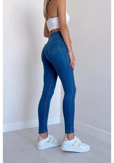 Açık Mavi Yüksek Bel Skinny Fit Jean Likralı Önü Cepsiz Tayt Pantolon Açık Mavi