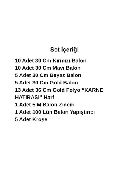 Karne Temalı Karne Hatırası Gold Folyo Harf Kırmızı Beyaz Mavi Gold Balon Süsleme Beyaz - Kırmızı - Mavi