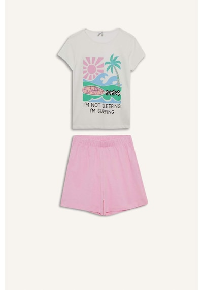 Defacto Kız Çocuk Pijama Takımı Baskılı Kısa Kollu Üst Beli Lastikli Şort E0665a825hser85 Ekru